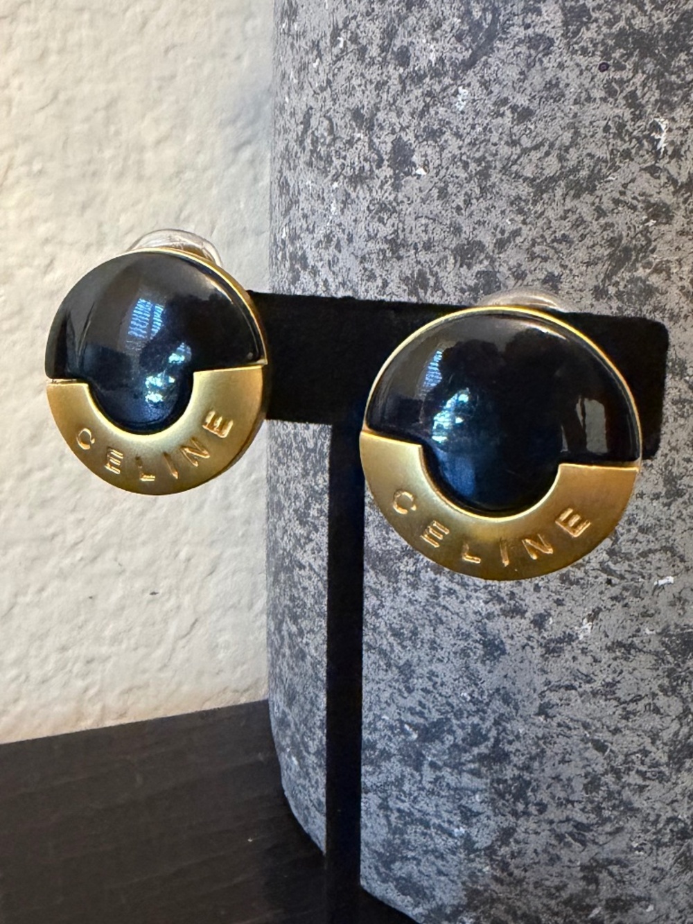 Celine Black  Gold Earrings Vintage
